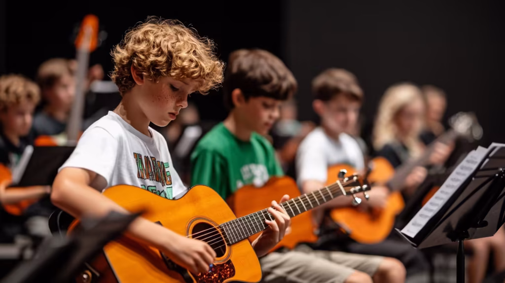 Campers performing in a music camp at K&M Music Company