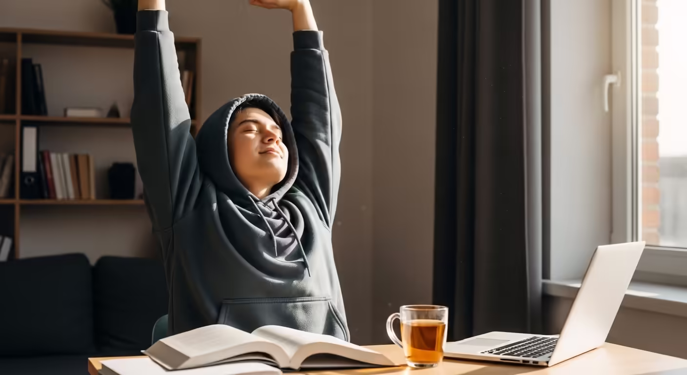 Woman taking a relaxing break from piano practice