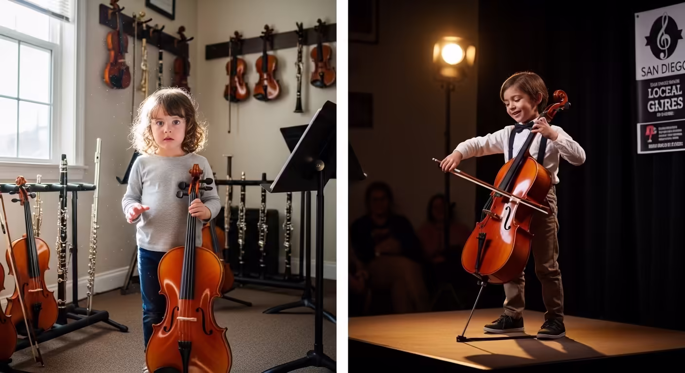 Music student showing progress over time with consistent practice